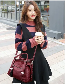 

New Fashion Women Genuine Leather Handbags Tote Bag Ladies Shoulder Bags Sheepskin Patchwork Women Messenger Bags