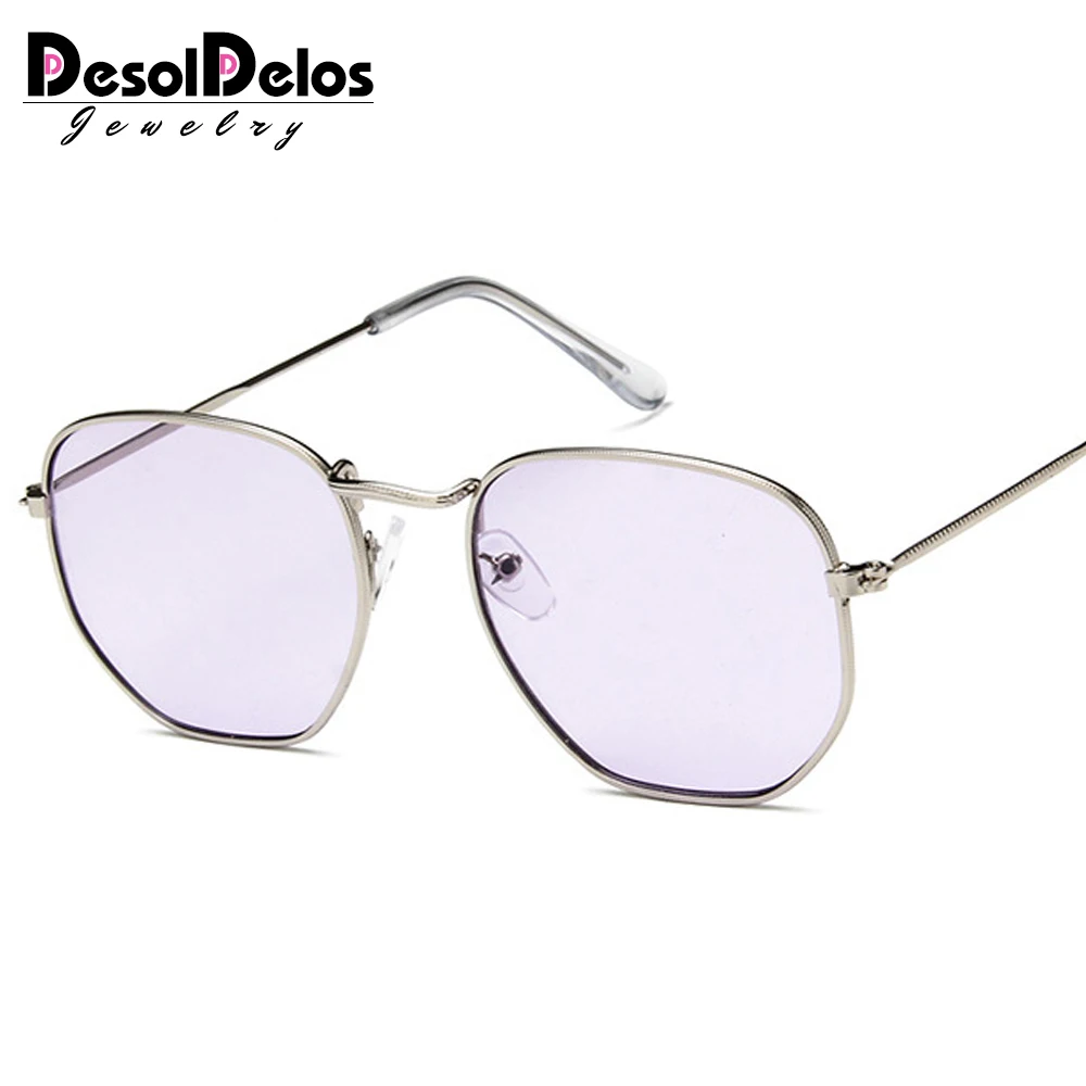 gold clear purple Новое поступление многоугольные прозрачные Квадратные Солнцезащитные очки для женщин Модный фирменный дизайн женские винтажные металлические маленькие рамки Простые солнцезащитные очки UV400 - Цвет линз: gold clear purple
