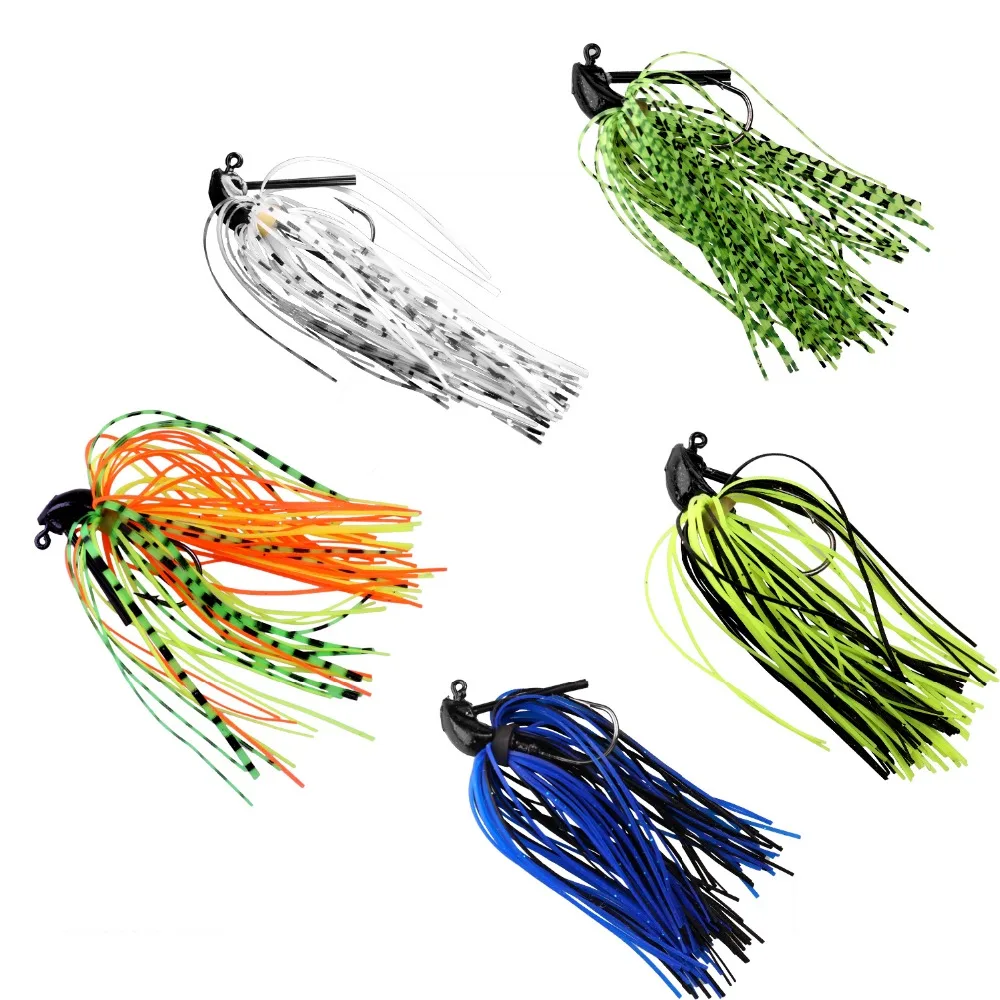  5Pcs 7g /10g/14g Pesca Artificial Bait Mixed Colour Lead Skirt Rubber Fishing Jigs Head Buzz Swim B