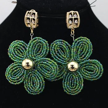

Pretty Handmade Green Seed Beads Flower Earrings Wholesale 5 Pairs/lot Bridesmaid Gift Earrings Accessories Free Shipping ER027