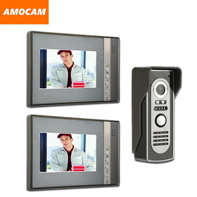 7 LCD Video Door Phone System 2 Monitor Video Intercom Aluminum Alloy Door Camera Video Doorbell