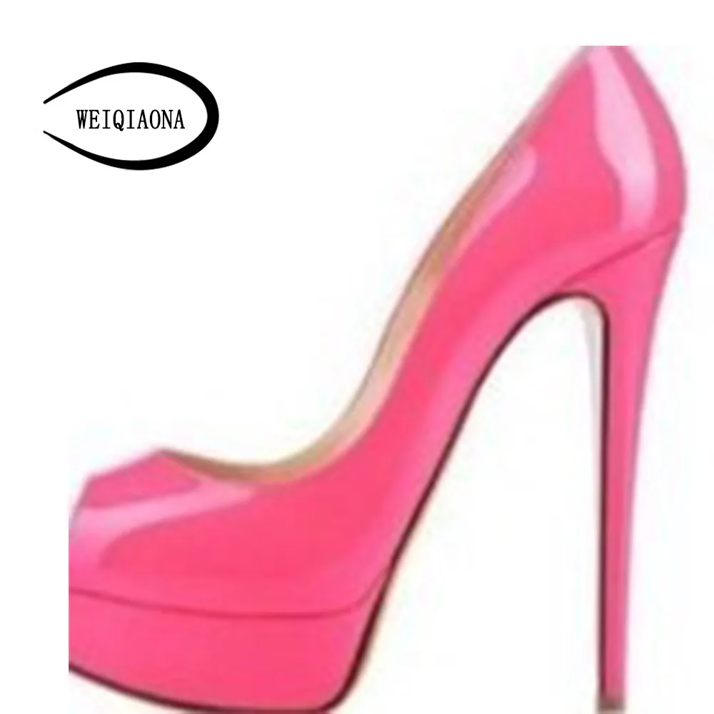WEIQIAONA/Новинка года; большие размеры 35-46; женская обувь; пикантные туфли-лодочки с открытым носком на высоком каблуке; обувь для вечеринок на высокой платформе; модельная обувь - Цвет: peach blossom