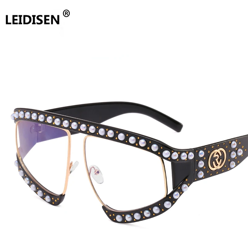 LEIDISEN, женские Роскошные жемчужные солнцезащитные очки с большой оправой, женские, новинка, брендовые, с заклепками, солнцезащитные очки, для девушек, модные, оттенки, унисекс, Oculos
