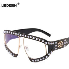 LEIDISEN, женские Роскошные жемчужные солнцезащитные очки с большой оправой, женские, новинка, брендовые, с заклепками, солнцезащитные очки, для девушек, модные, оттенки, унисекс, Oculos