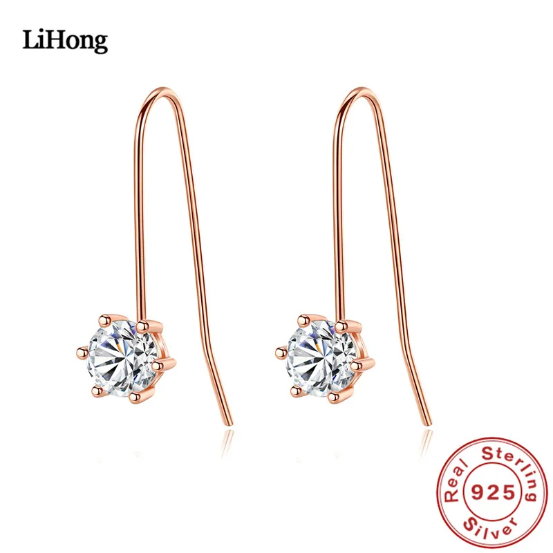 Solid Silver S925 Sterling Silver Stud Earrings Rose Gold Six Prong