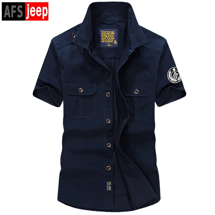 New Casual Mens Military Shirts Short Sleeve Brand Clothing AFS JEEP