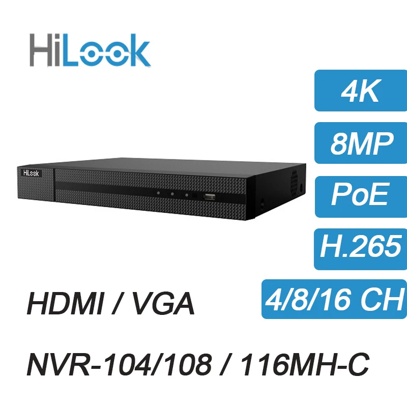 Hikvision HiLook 4 Channel NVR Network Video Recorder 8MP 4K 5MP 4MP CCTV IP PoE Camera 