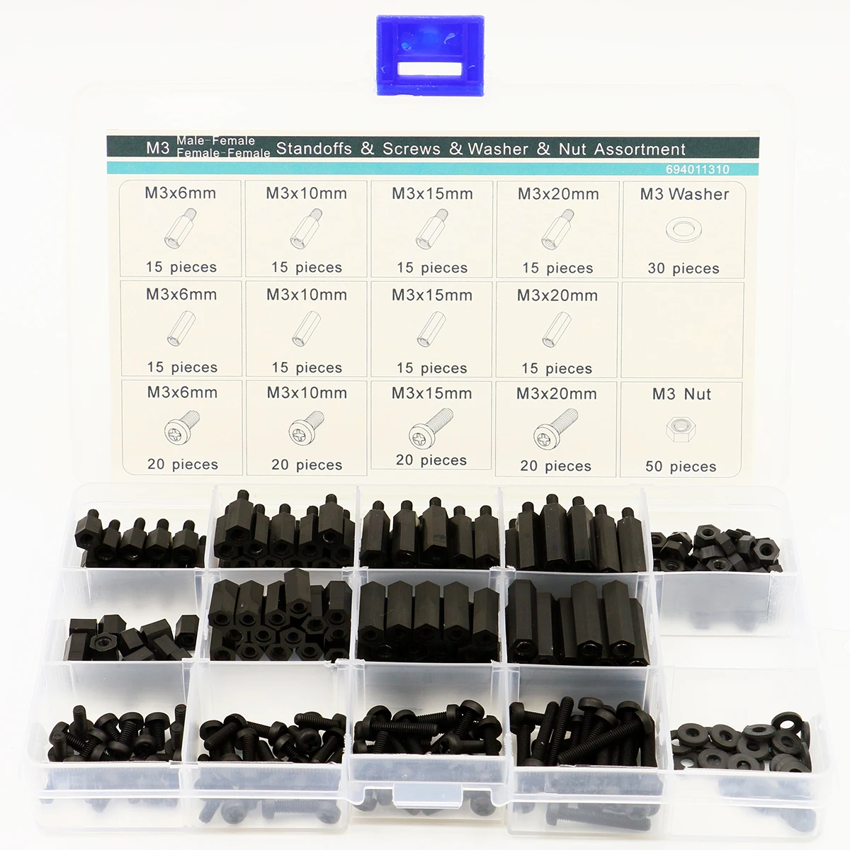 

Black Nylon M3 Series Hex Stud Screws Nut Washer Hexagon 260pcs in One Box
