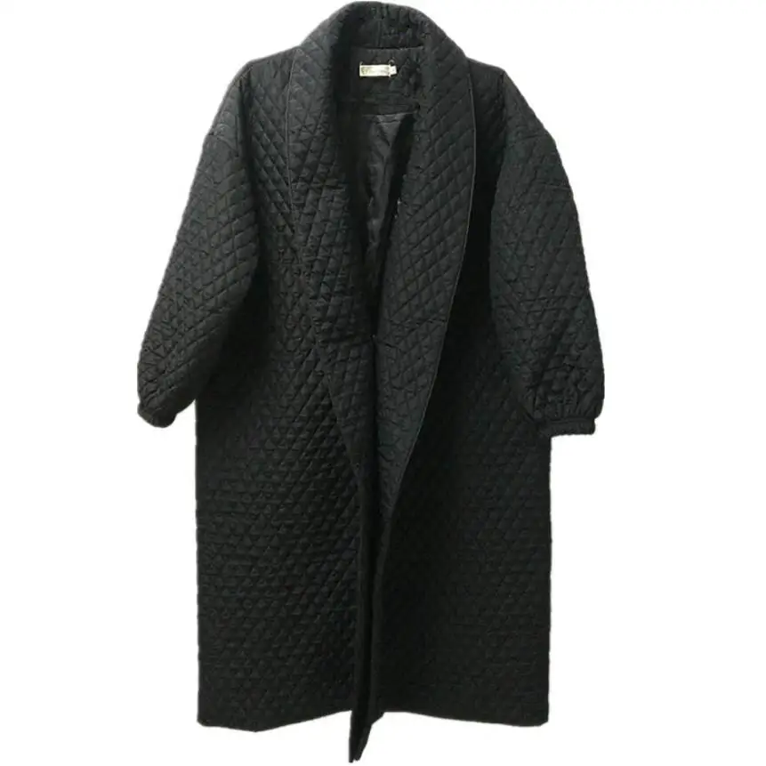 Плюс размер зимняя Свободная куртка с хлопковой подкладкой женское черное пальто с пышными рукавами теплое пальто куртка с отложным воротником