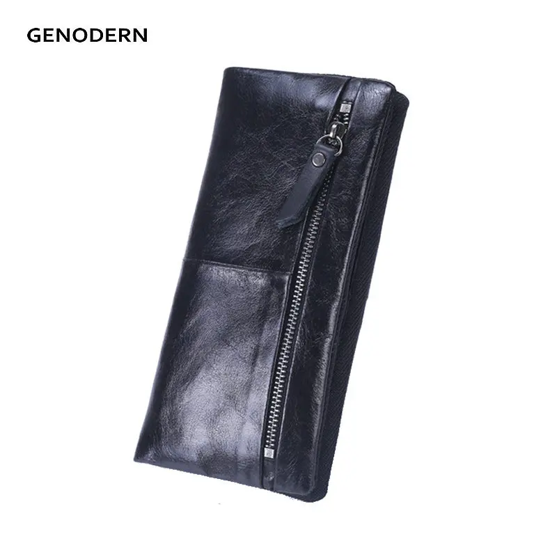 Мужской кошелек GENODERN из 2019 воловьей кожи с карманом на молнии мужские кошельки