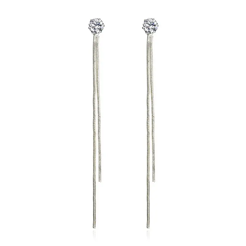 2019 New fashion Silver Plated Dangle Hanging Gem Stone Rhinestone Long Drop Earrings For Women Tassel earrings Wedding Jewelry