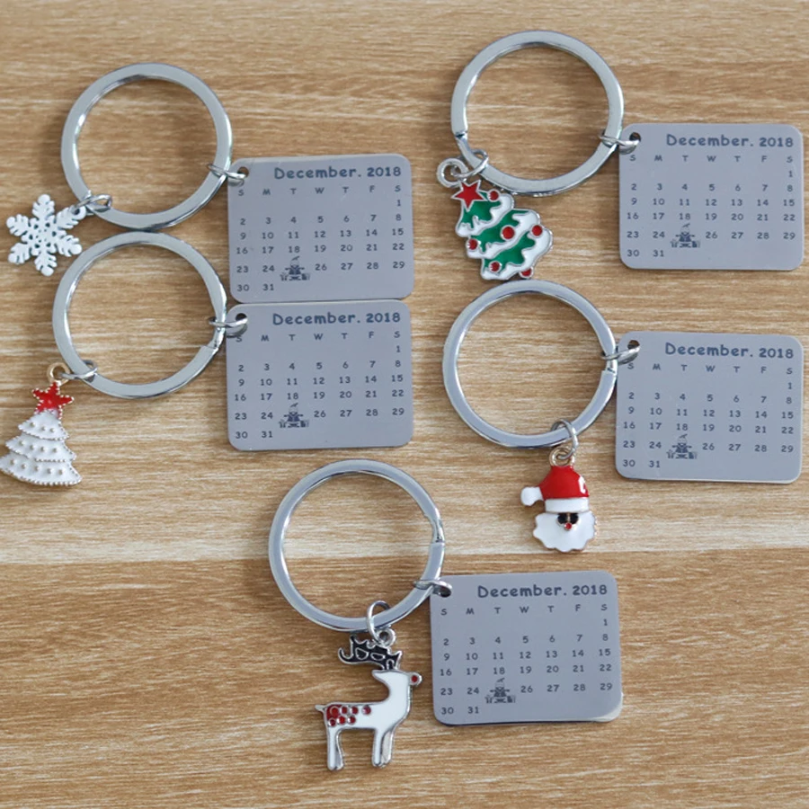 

Funny Stamped Keys Tag Sika Deer Christmas Tree Santa Claus Charms Calendar Keychain Highlighted Date Keyring New Year Gift