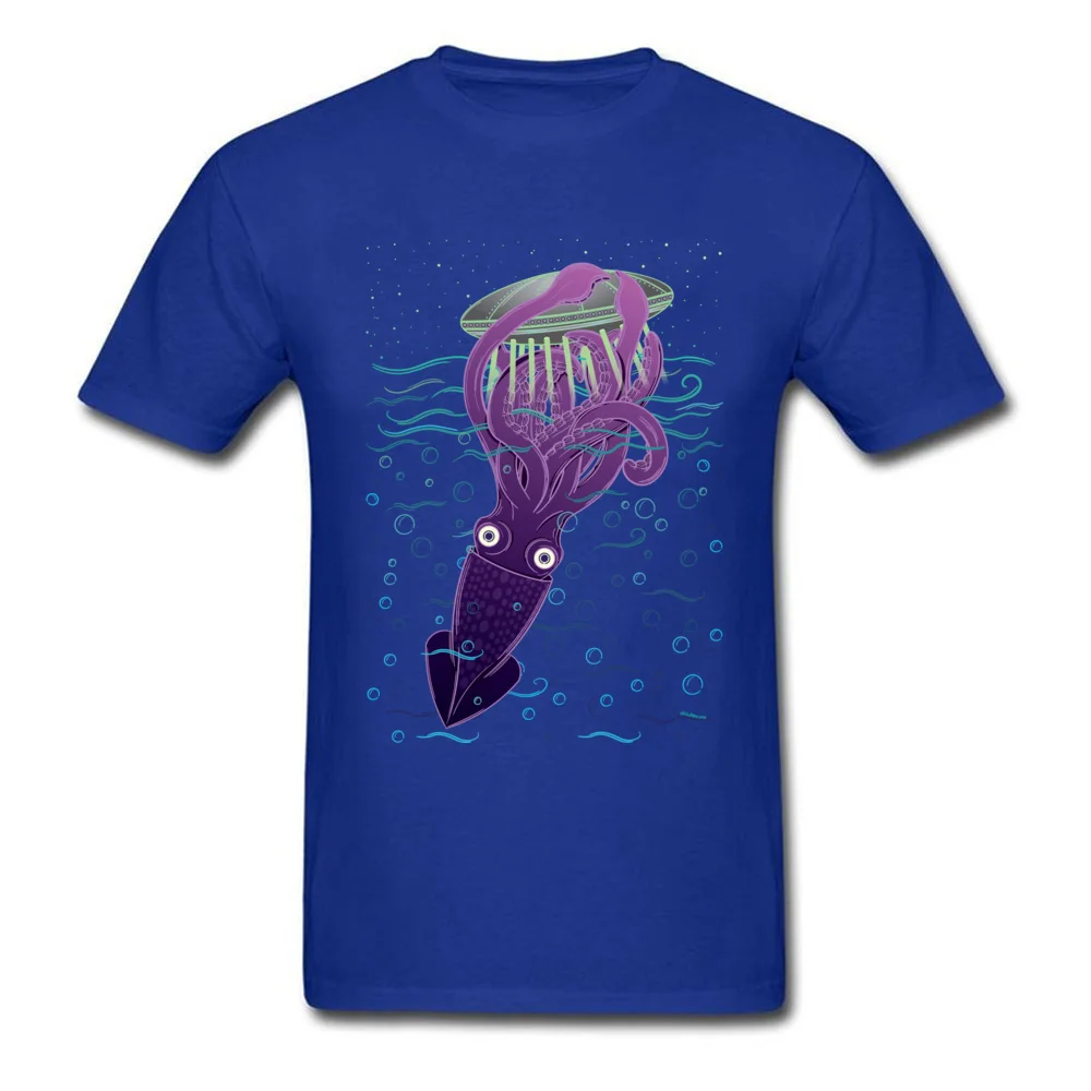 2018 Discount Men's T Shirt Giant Squid Vs. UFO Summer Tops Shirt 100% Cotton Fabric Short Sleeve Print T Shirt O Neck Giant Squid Vs. UFO blue