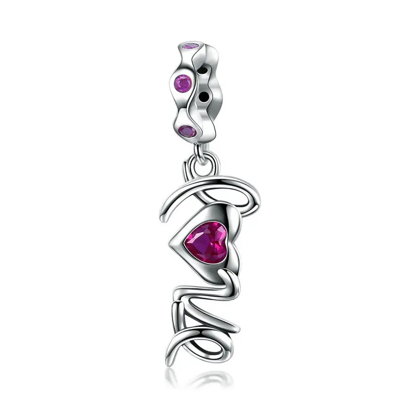 

ABAY Genuine 925 Sterling Silver Love Letter Heart Pink CZ Pave Beads Charm fit Original Pandora Bracelet Beads DIY Jewelry