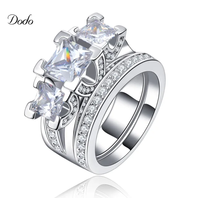White Gold Plated Jewelry Vintage Wedding Ring Set For Women His Or White Gold Plated Jewelry Vintage Wedding Ring Set For Women His Or Hers Promise Luxury Cz
