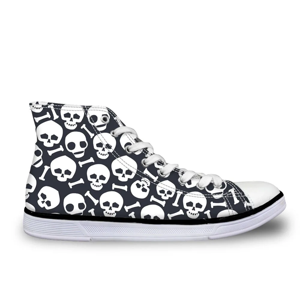 

2019 Cool Skull Print Men Casual Shoes High Top Men Canvas Shoes Men Lace UP Flats Vulcanized Shoes for Teen Boys