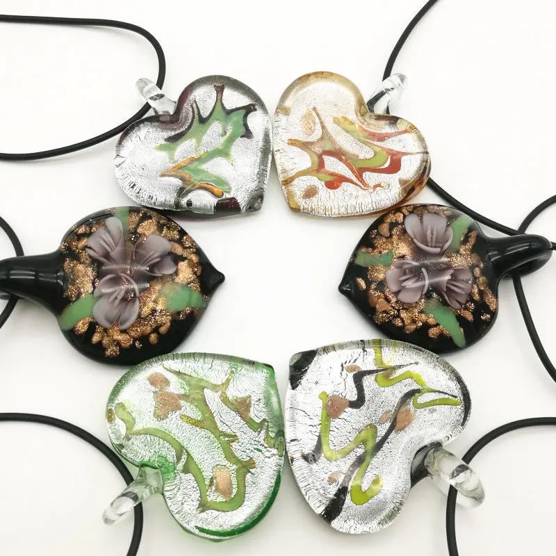 Стеклянный кулон в форме сердца|lampwork murano glass pendant|murano pendantlampwork pendant |