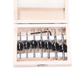

22Pcs Countersink Drill Woodworking Bit Set Drilling Pilot Holes For Screw Sizes 5# 6# 7# 8# 9# 10# 11# 12# with a wooden case