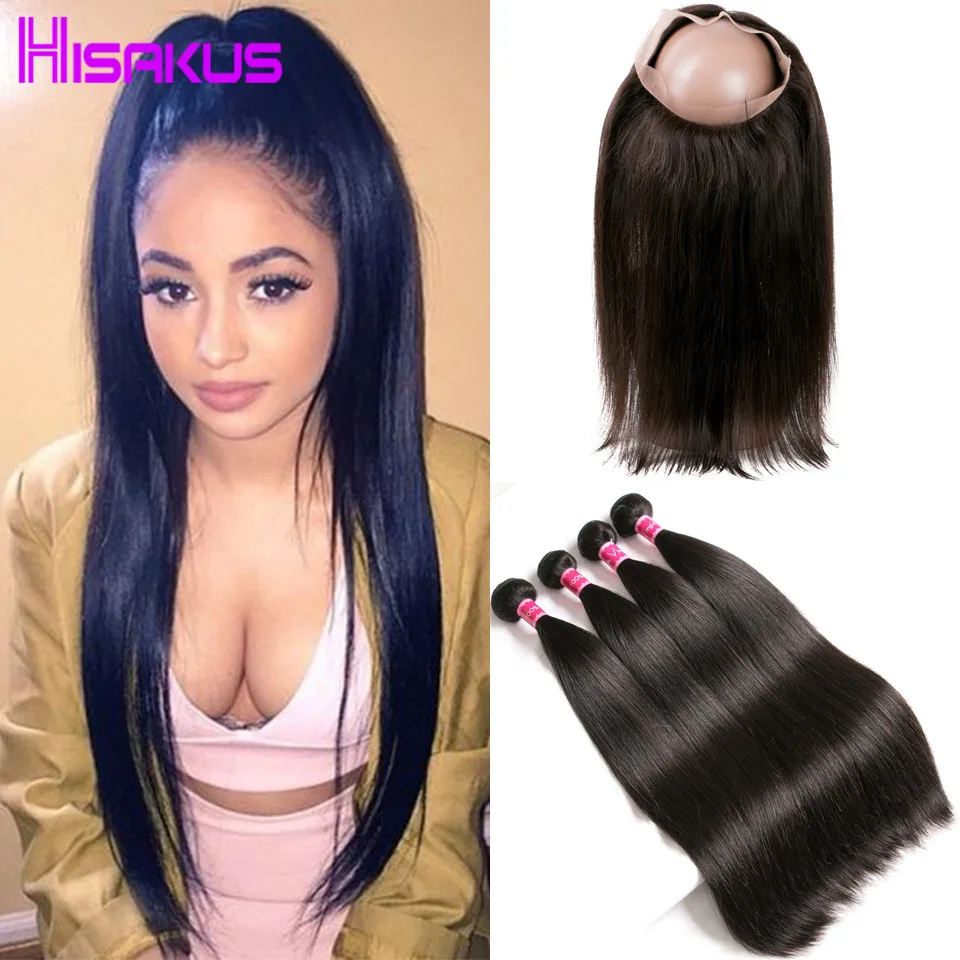 

360 Lace Frontal With Bundles 4Bundles With Frontal Closure Brazilian Straight Virgin Hair With Closure 360 Frontal With Bundles