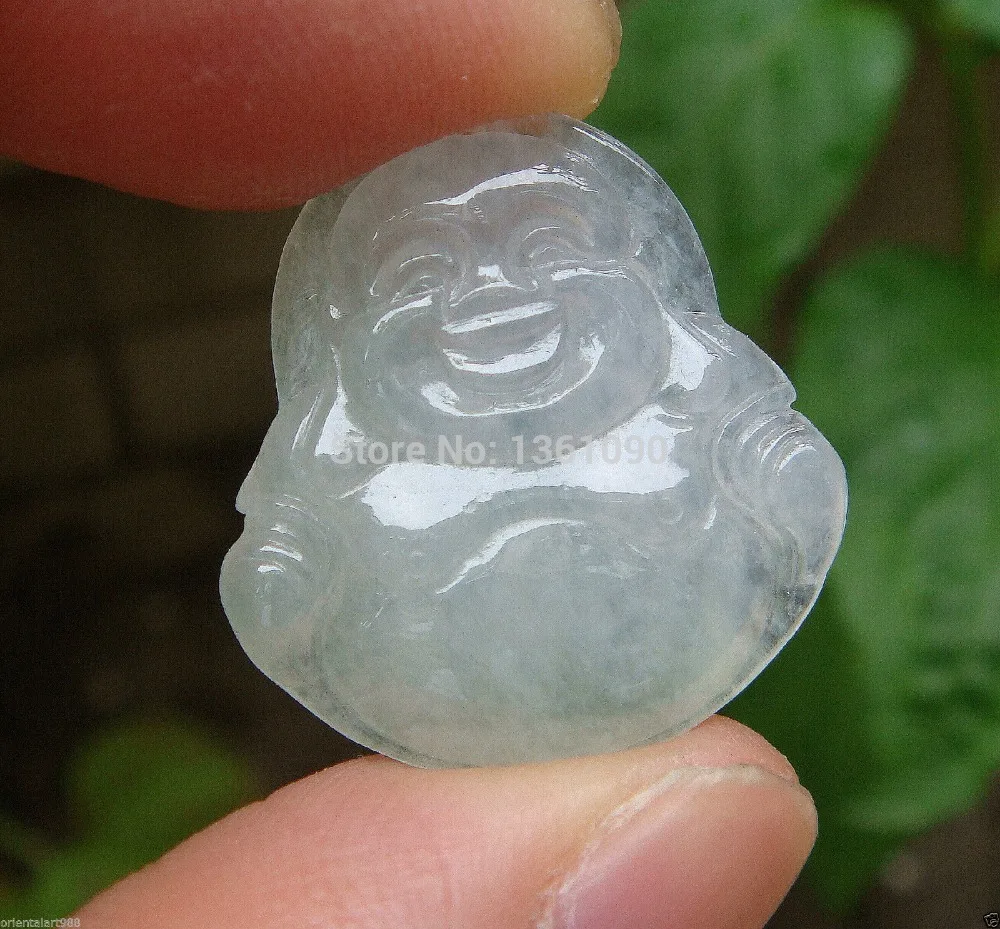 

003409 White Icy 100% Natural A Grade Jade Jadeite Emerald Pendant Small Buddha