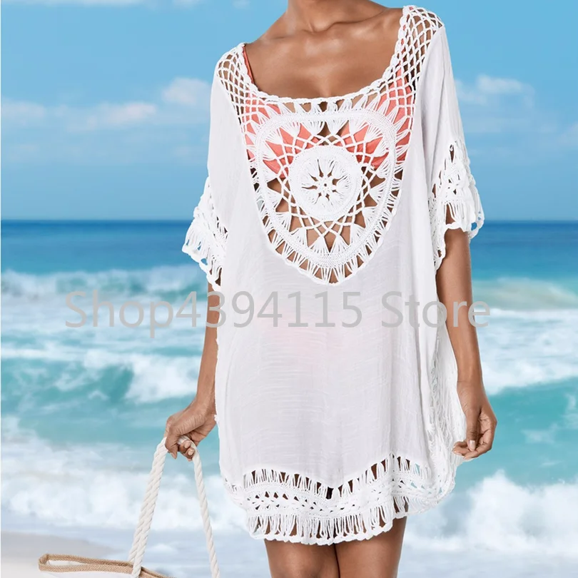 Crochet Cover up 2018 Tunic for Beach Women Swimwear Plus size Summer Top Swim suit |
