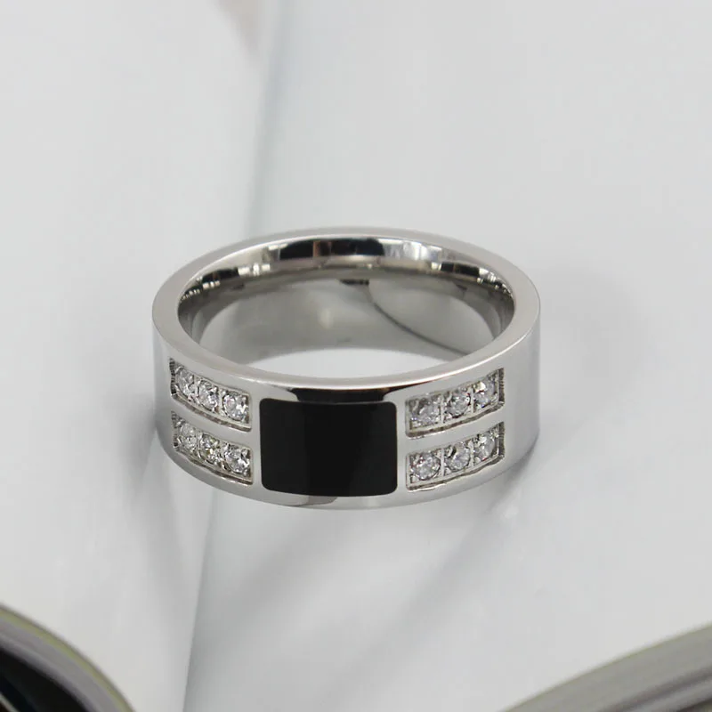 Men's Wedding Rings Silver Plated Rings for Men Jewelry with 12pcs Cubic Zircon Stones