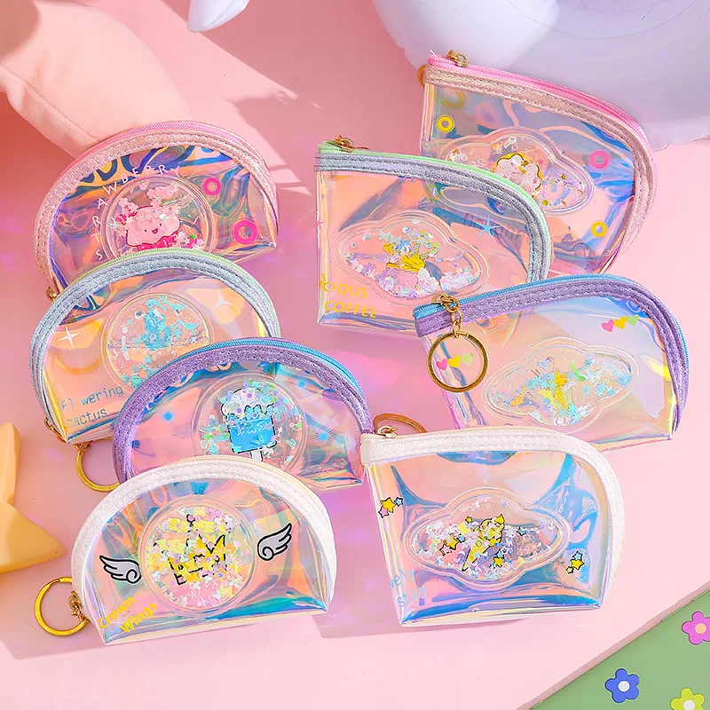 

Transparent Laser Shell Small Bag Holographic Women PVC Coin Purses Fashion Clear Handbag Girls Coin Card Holder For Kids Purses
