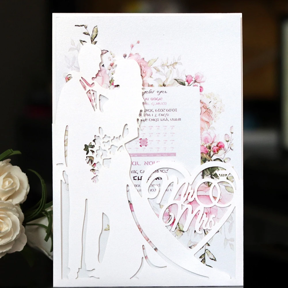  10pcs Wedding Invitations Lace Pattern Cards Laser Cut Paper Cards Announcement Greeting Postcards  - 4.00044E+12