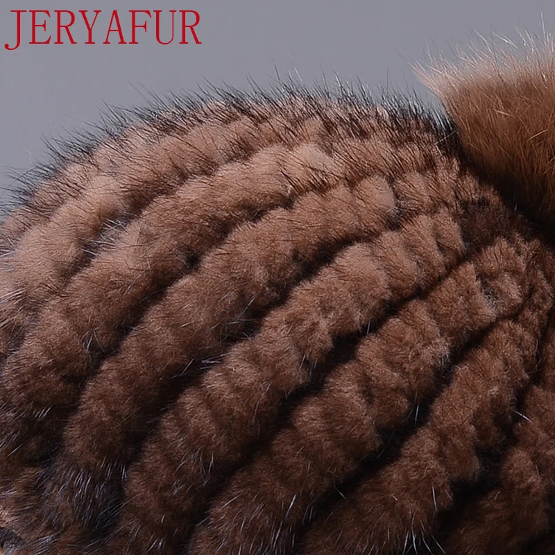 JERYAFUR настоящий натуральный норковый Меховой берет шапка зимняя женская Лыжная