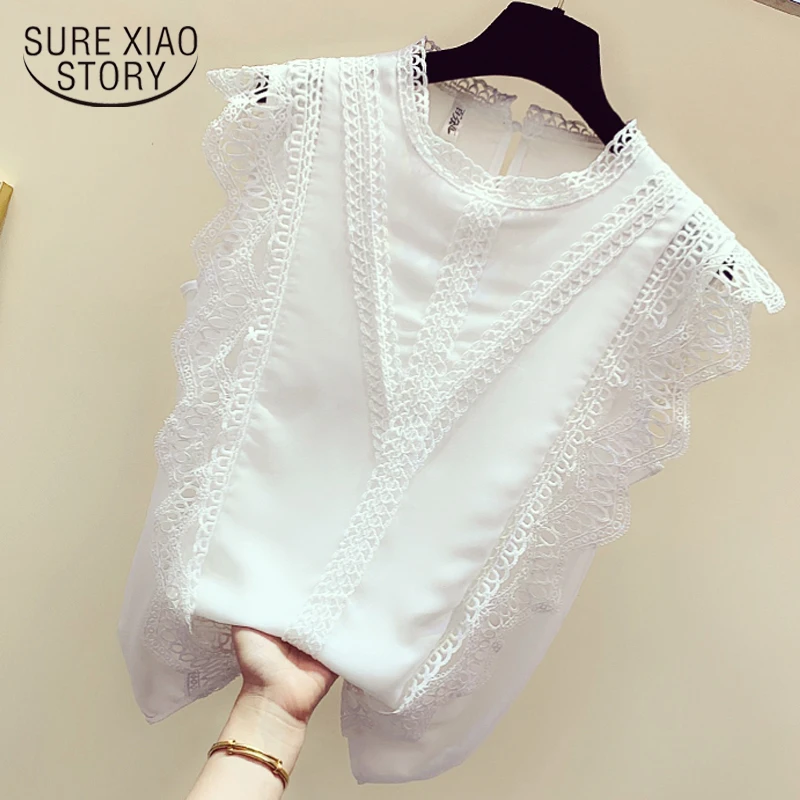 

blusas mujer de moda 2019 summer top womens tops and blouses shirts Casual chiffon Sleeveless lace womens clothing 4826 50