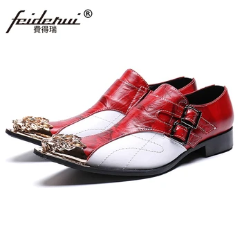 

New Arrival Pointed Toe Man Formal Dress Footwear Genuine Leather Metal Tipped Monk Straps Men's Handmade Party Shoes SL450