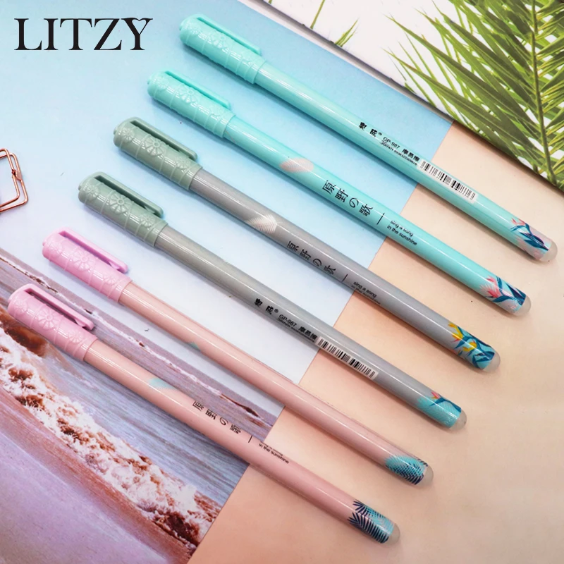 

3/6Pcs/set 0.38mm Blue Ink Erasable Pen Refill Student Stationery Writing Pen Multifunction Flower Gel Pens for School Supplies