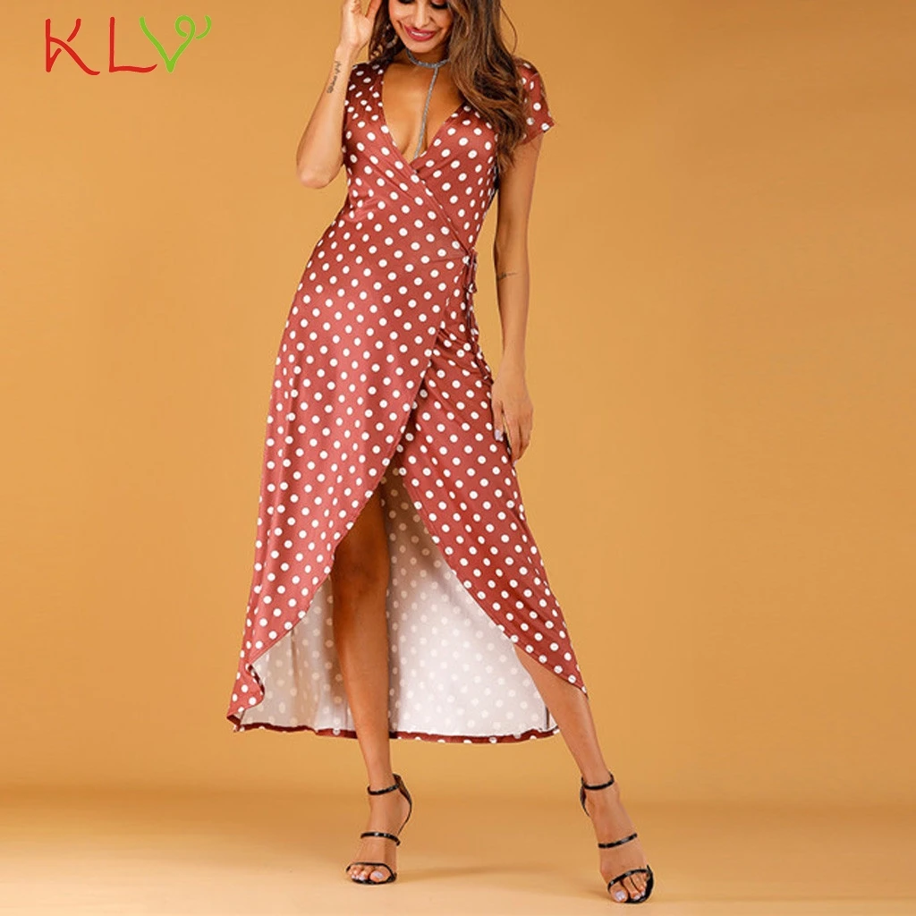 

Dress Women Boho Dot Casual Elegant Summer Long Dress Sexy V-Neck Party Night Dress 2019 Plus Size Vestidos Robe Femme 19Apr22
