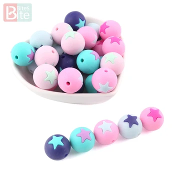 

Bite Bites 10PCS 15MM Silicone Teething Round Silicone Beads With Star DIY Dummy Chain Infant Toy BPA Free Baby Teether