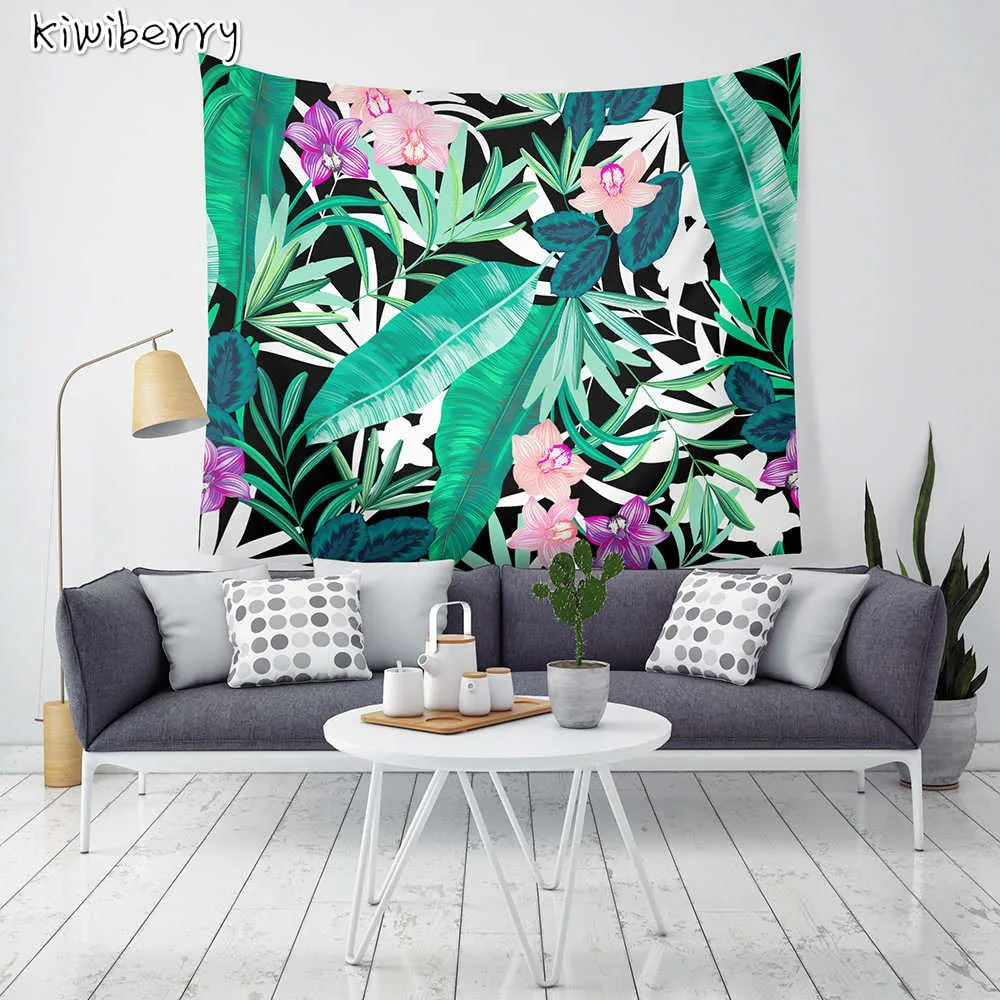 

Tropical Rainforest Green Plants Leave Tapestry Large Wall Hanging Floral Mandala Bohemian Carpet Woven Decorative Cloth Boho