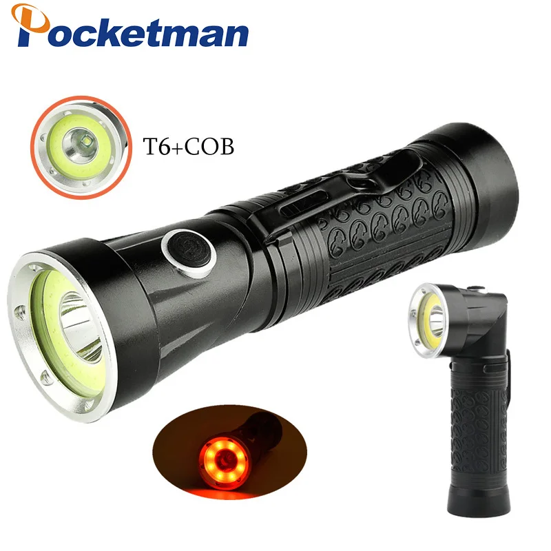 

Newest XML-T6+Red COB 2300Lumens Head can rotate Magnetic Tail LED 18650 Flashlight 4-Modes Torch for Outdoor Camping 10
