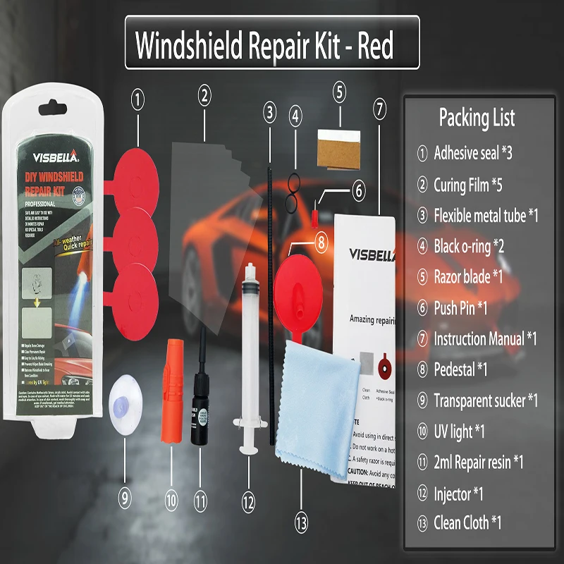 Visbella DIY Windshield Repair kit with uv light windscreen Glass Crack Glue Adhesive and headlights restoration kit for car Visbella DIY Windshield Repair kit with uv light windscreen Glass Crack Glue Adhesive and headlights restoration kit for car