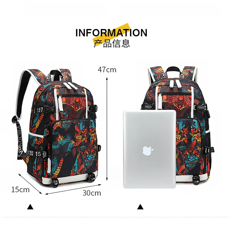 Naruto logo Anime Backpack USB Charging Travel Bag Luminous Student Schoolbag Bag Laptop Bag Cosplay Backpack Kids Gift