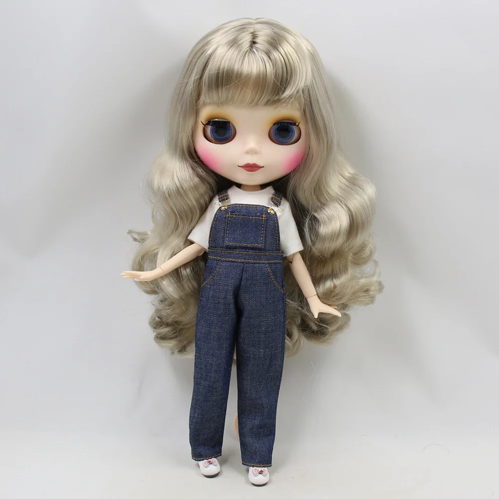 Neo Blythe Doll White Shirt With Blue Overall 4