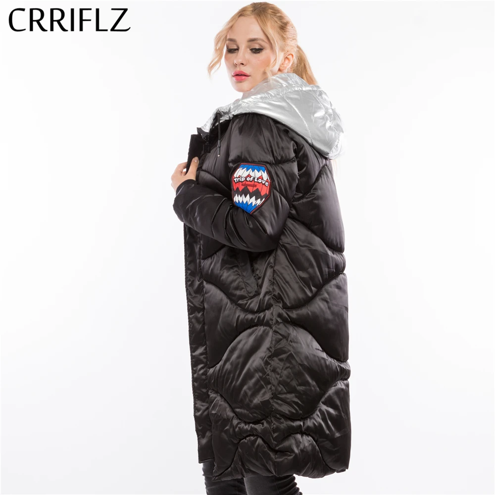 Fashionable Woman Slim Silver Jacket Warm Winter Jacket Women Hooded Coat Down Parkas Long Female CRRIFLZ New Winter Collection