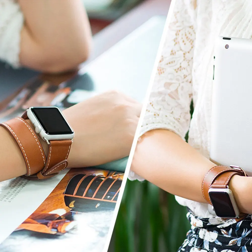 Для Apple Watch band 42 мм для iwatch 38 серия 4 3 2 1 двойной тур Натуральная кожа Ремешок