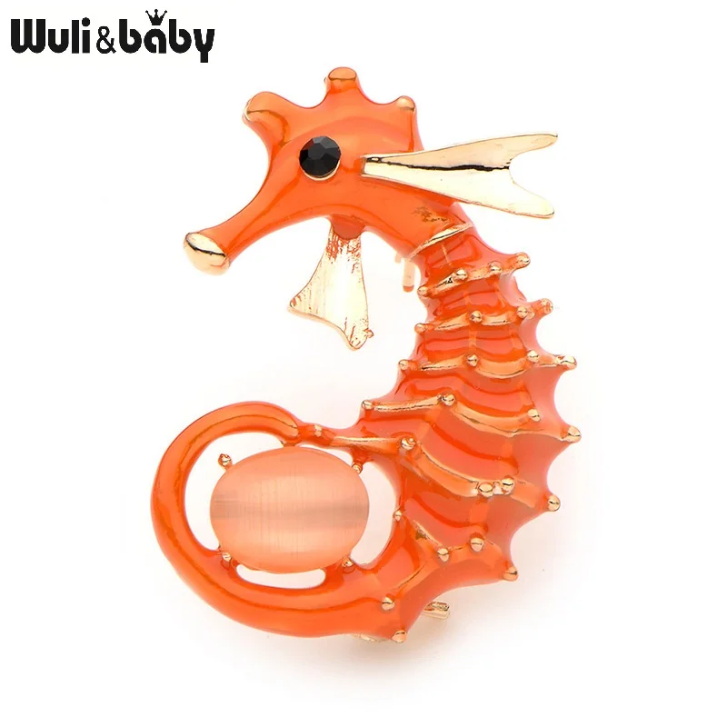 

Wuli&baby Orange Color Enamel Sea Horse Brooches For Women And Men Metal Animal Weddings Banquet Brooch Gifts