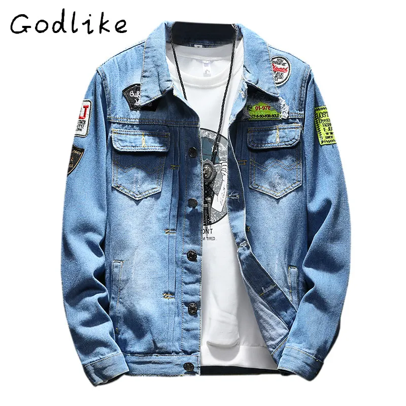 

GODLIKE Spring and autumn new day is a large size denim jacket, men's fashion casual jacket, youth personality denim jacket.