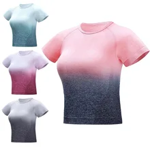 Женские фитнес-топы градиентный цвет дышащие быстросохнущие облегающие майки кроп для йоги MSD-ING