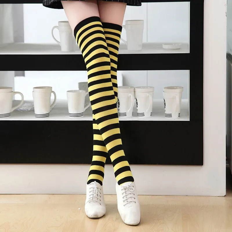 Цветные пикантные полосатые сапоги; компрессионные чулки; женские гольфы выше колена; носки для девочек; длинные модные женские облегающие высокие носки - Цвет: yellow and black 2