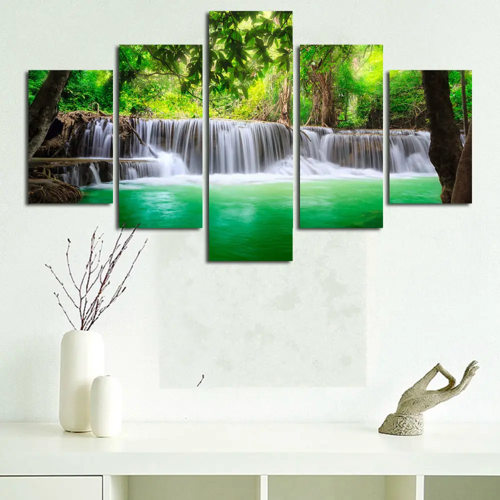  5 Panel Waterfall Painting Canvas Wall Art Picture Home Decoration Living Room Canvas Print Painting Canvas Art Unframed
