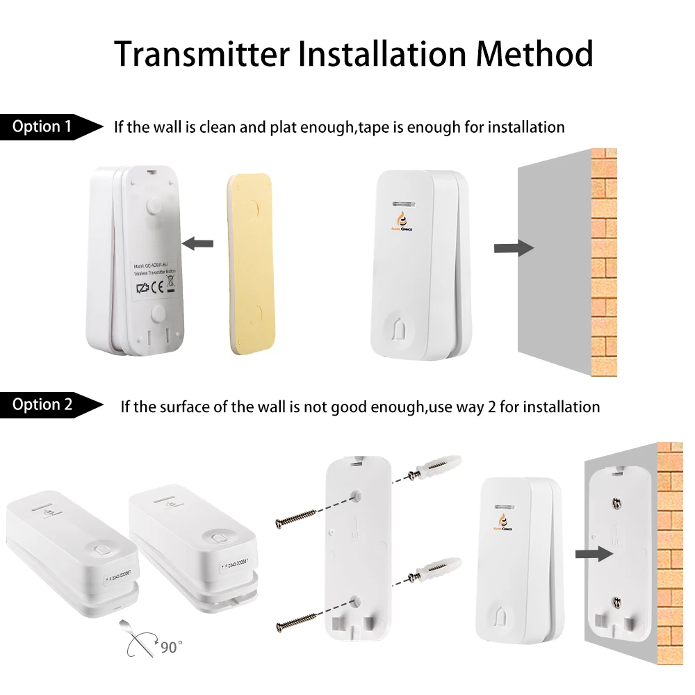 Wireless Doorbell Door Bell Chime Kit,Self-Powered,Waterproof, 2 Transmitters Bell-Push Buttons + 2 Plug-in Receivers Wireless Doorbell Door Bell Chime Kit,Self-Powered,Waterproof, 2 Transmitters Bell-Push Buttons + 2 Plug-in Receivers