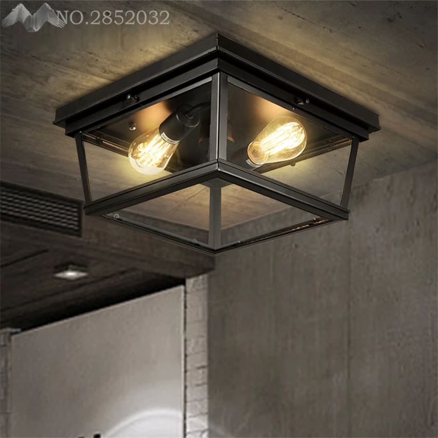 Glass box vintage industrial Led ceiling lights plafond lamp for home living room lights ceiling light fixture bedroom lamps