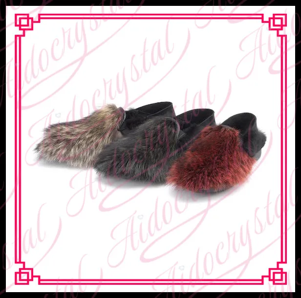 

Aidocrystal Red Deep Gray Khaki Women Shoes Fox Fur Simple Matt Soft Leather Faux Fur Solid Women Flats Shoes