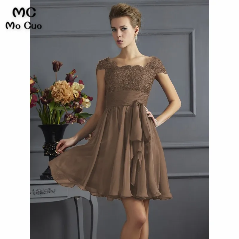 A-Line Scoop Lace Short Chiffon Bridesmaid Dresses5465